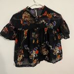 Free People  Sweet Escape Cropped Cotton Blouse Black Floral Size Medium Photo 3