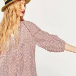 ZARA • Basic • Mini Dress • XS • Red & White • Embroidered Floral • Ruched Dress Photo 2