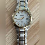 Seiko Solar Ladies Watch Two-Tone Bracelet White Dial Date Window NWT Photo 0