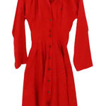 POPI Red Midi Shirt Dress Vintage 70s Union USA Belted Snap Secretary Size 0 Photo 0