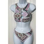 Nanette Lepore  Hannah High Neck Marrakesh Megerie Bikini‎ Set Swim Pink Size 8 Photo 3