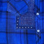 Affliction  Black Premium Women's Small Blue Plaid Western‎ Pearl Snap Shirt Photo 2