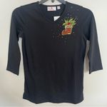 Quacker Factory New‎  Top Women’s XXS Black Christmas Shirt Stocking Rhinestones Photo 0