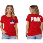 VICTORIAS SECRET PINK 2016 PATRIOTIC AMERICAN FLAG PINK CAMPUS POCKET TEE SMALL Red Photo 1