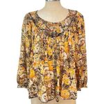 Free People We The Free Cool Meadow Midnight Combo Long Balloon Sleeves Boho Slouchy Top L Photo 4