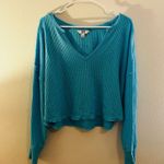 JoyLab  Long Sleeve Top Blue Teal Large Off The Shoulder Oversize Baggy Photo 0