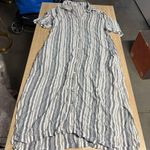 XCVI Womens Blue and White Short Sleeve Button Down Striped Midi Dress Lagenlook Photo 0