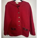 Vintage Stapf Pure New Wool Red Cardigan Sweater Pockets Embroidery Size EU 42 Size L Photo 0