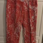 Etcetera Women's Red & White Paisley Print Cotton Blend Cropped Pants Photo 0