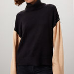 Sanctuary  Black Tan Colorblock Long Sleeve Turtleneck Pullover Sweater Medium Photo 0