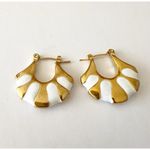 Gold Plated Stunning Egyptian Style Hoop Earrings White Enamel and Gold Photo 4