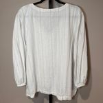 Loft  Linen Blend Button Down V-Neck Top White Cream Stripe Size XXL Photo 2