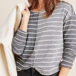 Anthropologie Womens XS Devin Textured Gray & White Striped Sweater Top-Raw Edge Photo 15