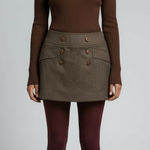 Perry Ellis Women’s  Preppy A Line Wool Mini Skirt Brown Medium Business Casual Photo 0