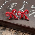 Vintage Red Bow Earrings Retro 80s Enamel Holiday Valentine Jewelry Photo 2
