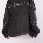 Oversized Black Chained Grungy Denim Jacket Photo 1