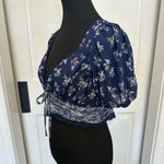 Altar'd State Altar’d State Blue Floral Lace Trim Cropped Top Tie Back Sweetheart Neckline Photo 4
