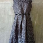 Black Label By Evan-Picone Dress 4 Black Gray Silver Black Patton Belt Photo 1