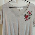 French Laundry Women's  Tan V-Neck Shirt Roses Anthropologie Size Large GUC #7643 Photo 3