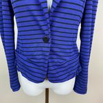 Anthropologie Cartonnier Striped Blazer Jacket S Blue Black Ruffle Stret… Photo 12