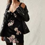 Free People Tie A Bow Mini Dress Black Pink Floral Velvet Trim. Size M Photo 11