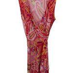 CHAPS  Faux Wrap Dress Womens XL Red Vibrant Paisley Print Polyester Belt‎ Photo 0