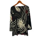 Chico's Black Long Sleeve Floral Tunic Top Size 2 Polyester Spandex Blend Photo 1