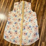 Pale Sky Womens S Floral Print Sleeveless Blouse Top White Pink Blue Button Down Photo 5