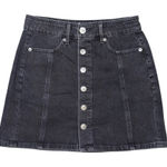 American Eagle  Black Denim Mini Skirt Women’s 00 High Rise A-Line Button Front Photo 0