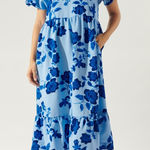Sugar Lips  Skyline Floral Papillon‎ Puff Sleeve Midi Dress Size XS Blue Cottage Photo 0