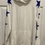 LuLaRoe NWT Amber Hoodie White Blue Stars Cowl Neck Long Sleeve Size L America Photo 0