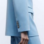 ZARA blazer suit jacket double breasted relaxed long baby blue Photo 6