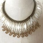 Talbots  white glass beaded gold tone crystal statement necklace Photo 0