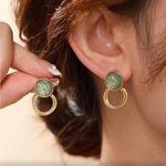 Elegant Green and Gold Double Hoop Earrings Photo 0