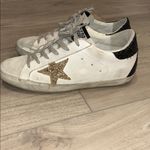 Golden Goose White Sneakers with Gold Star and Black Glitter Heel Tab Size 39 Photo 3