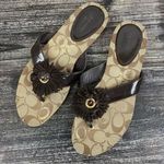 Coach  Brown & Tan Suki Logo Print Jewel Trim Thong Sandal Shoes 8 Photo 0