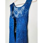 THEIA Dark Blue Metallic Floral Lace Overlay Shimmering Element Gown Size 6 Photo 8