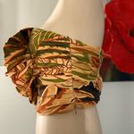 ZARA  Womens Ruffled Top Shirt Linen Blend Tropical S Multi-Color Photo 2