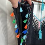 Black Swimsuit Beach Pool Cover Up Colorful Pom poms Tassels One Size Vacay Photo 3