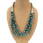 South Western Navajo Style Tin Silvery Colored Dyed Stone 5 Strand Necklace Photo 1