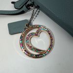 Coach Double Zip Wristlet Teal Pebble Leather Heart Charm Pouch Card Holder Photo 4
