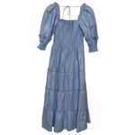 Hill House Nesli Nap Dress Women’s Small Metallic Blue Smocked Puff Sleeve Midi Photo 1