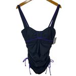 Athleta NWT Women Black & Purple Sara Swim Dress Ruched Overlay Size 34 B/C Tall Photo 3