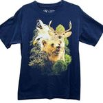 Gildan Wildlife Graphic T-Shirt Blue Eagle Wolf Deer Bear Design size Medium Photo 0