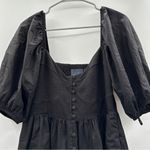 Anthropologie  Maeve Puff Sleeve Smocked Button Front Black Mini Dress Size L NWT Photo 3