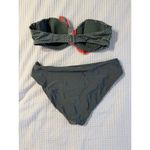 H&M Green Bathing Suit Polka Dot Strapless US 10 Removable Tie Full Coverage Photo 3