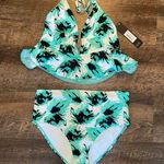 Nicole Miller Pom Pom Swimwear Teal Floral Halter Bikini Set Women’s Size 10 New Photo 0