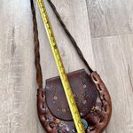 Vintage 70s Handmade Hand Tooled Cowhide Leather Crossbody Handbag Purse Flowers Brown Photo 8