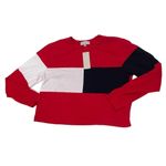 New GAZE Women’s Long Sleeve Boxy Fit Cropped Shirt Sz M Patriotic Color Block Red Size M Photo 5