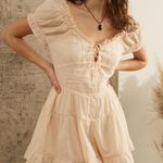 Urban Outfitters  Lily Cream Tie-Front Playsuit Romper Cottagecore Whimsy Lace Photo 0